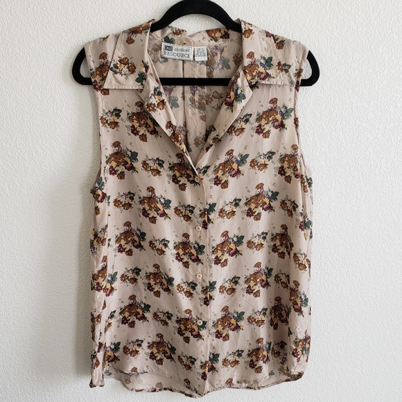 One Resource Vtg Floral Button Down Sleeveless Top - Picture 1 of 8